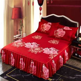 Bed Skirt Non-slip Printed 3pcs Ruffle Mattress Cover Sheet Home ding Set Linens spread With Pillowcase jogo de cama 221205