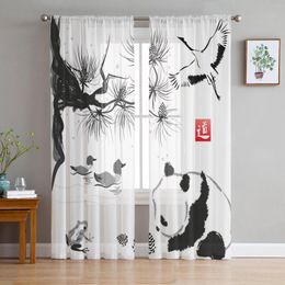 Curtain Animal Panda Branch Ink Painting Tulle Curtains For Kids Bedroom Living Room Window Treatments Sheer Voile Kitchen Drapes