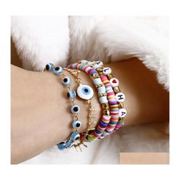 Charm Bracelets 5Pcs/Set Blue Evil Eye Charm Bracelets For Women Rainbow Letter Beads Bracelet Set Fashion Jewelry1 798 Q2 Drop Deli Dhewc