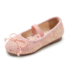 Sneakers Girls Leather Shoes Children s Single Dress Crystal Princess Sweet for Party Sequined Chic Fashion Bow knot 221205