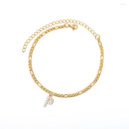 Anklets Initial Letter Anklet For Women Gold Colour Stainless Steel CZ Foot Leg Figaro Chain Ankle Bracelet Woman Beach Jewellery 2022