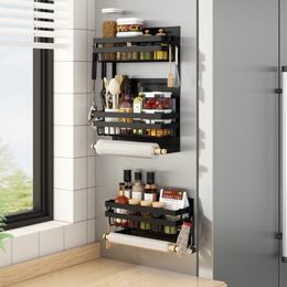 Other Kitchen Storage Organisation Refrigerator Magnetic Spice Rack Foldable Side Organiser Shelf with Wooden Holder BLACK/GREEN 221205