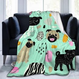 Blankets Flannel Blanket Pug Dog Light Thin Mechanical Wash Warm Soft Throw On Sofa Bed Travel Patchwork