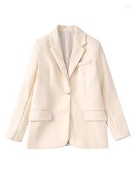 Women's Suits Evfer Fashion Womens Faux Leather Beige Loose Blazers Spring Autumn Single Button Long Sleeve Girls Casual Office Solid