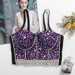 Top con reggiseno modellante per il petto con reggiseno a forma di diamante brillante sexy da donna