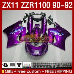 ABS Fairings Kit For KAWASAKI NINJA ZX 11 R 11R ZZR-1100 ZX11 R ZX-11R 1990 1991 1992 Bodywork 164No.131 ZZR 1100 CC ZX-11 R 90-92 ZZR1100 ZX11R 90 91 92 Fairing purple stock