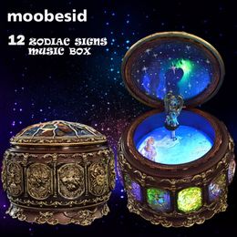 Decorative Objects Figurines Retro Zodiac 12 Signs Music Box Manual Arts 12 Musical Boxes with Led Flash Lights Valentine's Day Birthday Gift 221206