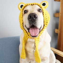 Dog Apparel Funny Frog Hat Cute Knitted Pets Golden Retriever Labrador Headgear Cap Birthday Party Headwear Costume For Large Dogs