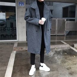 Men's Wool Blends YASUGUOJI Mens Double Breasted Overcoat Long Woolen Coat for Men Wool Winter Coat Men Turndown Collar Long Woollen Wind Coat 221206