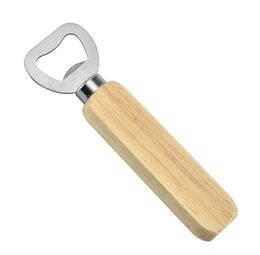 Stainless Steel Wooden Handle Beer Bottle Opener Handheld Bartender Soda Glass Cap Openers Kitchen Bar Tools SN453