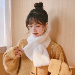 Bandanas Women Winter Warm Thicken Scarfs Solid Color Faux Fur Plush Cross Collar Scarf Shawl Elegant Soft Comfortable