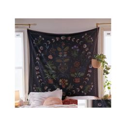 Tapestries Moon Phase Plant Heaven Flower Wall Tapestry Hippie Dormitory Decoration Starry Sky Carpet Inventory Wholesale Drop Deliv Dhzgk