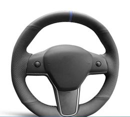 Customized Car Steering Wheel Braid Cover Artificial Leather For Tesla Model 3 2017 2018 2019 2020 Volant Car Accessories