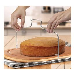 Cake Tools Double Line Cake Cut Slicer Adjustable Stainless Steel Wire Slicers Bread Divider Kitchen Accessories Cakes Baking Tools Dhoc4