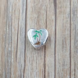 925 Sterling Silver Beads Pandora Florida Exclusive Palm Tree Heart Charm Charms Fits European Pandora Style Jewelry Bracelets & Necklace AnnaJewel