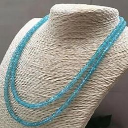Fashion Jewellery 2 Rows Faceted 2x4mm Brazil Aquamarine Gems Beads Necklace 17-19''