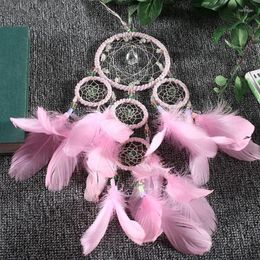 Interior Decorations Car Ornaments Rearview Mirror Pendant Key Rings Hanging Crystal Pink Lovers Handmade Dream Catcher Chain Auto