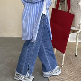 Trousers Spring Autumn Girls solid Colour loose jeans 2 7Years Kids fashion casual denim wide leg pants 221207