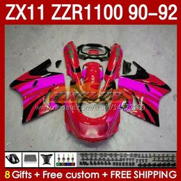 Full Fairings For KAWASAKI NINJA ZX 11 R 11R ZX11 R ZZR1100 ZX11R 90 91 92 Body 164No.86 ZZR 1100 CC ZX-11R ZZR-1100 1990 1991 1992 ZX-11 R 90-92 ABS Fairing Kit pink glossy