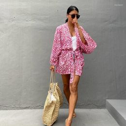 Women's Trench Coats Green Leopard Kimono Belted Short 2022Chic Cool Airy Nighty Duster Summer Beach Bikini Coverup Women Animal Print