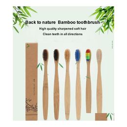 Disposable Toothbrushes 7 Colors Head Bamboo Toothbrush Natural Handle Rainbow Colorf Soft Bristles Environmental Inventory Wholesal Dhlhj