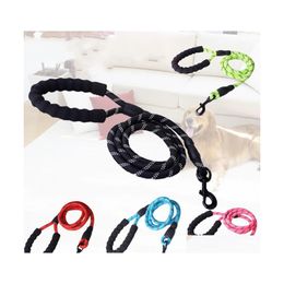 Dog Collars Leashes Dog Traction Nylon Reflector Bubble Cotton Handle Walking Round Rope Pet Supplies Pure Color Red Green Blue Le Dhsj2