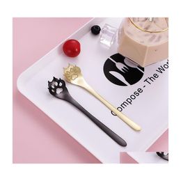 Spoons Stainless Steel Spoon Cartoon Stir Dessert Supplies Cute Cat Dog Hollowing Out Paw Coffee Scoop Kitchen Accesories 2 9Rt K2 D Dhzu4