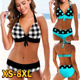 Bras Sets New 2022 Women Sexy Swimsuit Mid Waist Lattice Print Bikini Set Two Pieces Tankinis Female Summer Brazilian Swimwear T221206