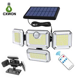 Solar Wall Lights With Remote Control PIR Motion Sensor 333LED Waterproof Spotlight Exterior Garage Lighting