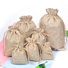 Vintage Retro Drawstring Jute Burlap Bags Christmas Halloween Wedding Birthday Party Festival Supplies Candy Chocolate Gift Bags