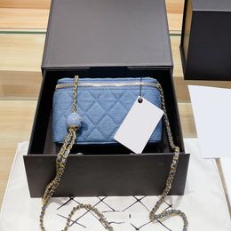 2022Ss Womens Denim Box Vanity Designer Bags Blue Ball Adjustable Shoulder Strap Card Holder Mini/Small Cosmetic Gold Hardware Crossbody Purse Handbags 18C/12C