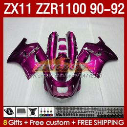 ABS Fairings Kit For KAWASAKI NINJA ZX 11 R 11R ZZR-1100 ZX11 R ZX-11R 1990 1991 1992 Bodywork 164No.141 ZZR 1100 CC ZX-11 R 90-92 ZZR1100 ZX11R 90 91 92 Fairing pink glossy