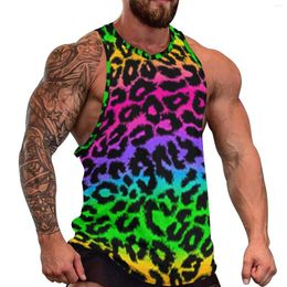 Men's Tank Tops Fantasy Rainbow Top Men Leopard Print Gym Oversize Summer Cool Pattern Sleeveless Shirts