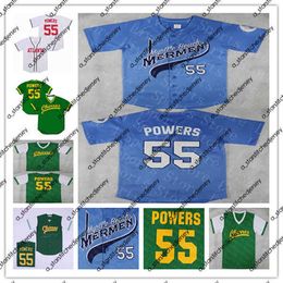Mens Kenny Powers Atlanta #55 Baseball Jersey White/Green/Blue Mexican Charros Stitched Jersey S-3XL