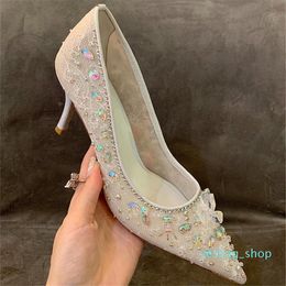 Dress Shoes Sandals Fashion Sexy Pointed Toe Crystal Gem Woman 11 Heel Quality Wedding Party Rhinestone Heels Designer