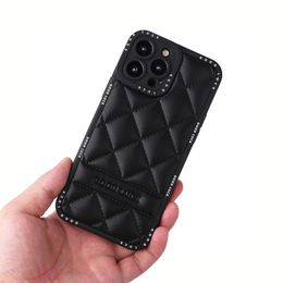 Skin Feel PU Leather Apple Mobile Phone Cases Business Grid Shape Protective Cover For Iphone14 pro 13 max 12 11 plus Soft Back Covers Non-slip Durable With Retail Box