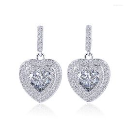 Dangle Earrings Heart-shaped Silver Drop S925 Sterling Sapphire Emerald Ruby Colour Gemstone Zircon Earring