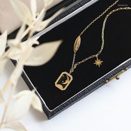 Pendant Necklaces Stainless Steel Gold Toggle Moon Star Necklace For Women Goodluck Letter Thick Square Chain Enamel Jewellery