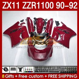 Full Fairings For KAWASAKI NINJA ZX 11 R 11R ZX11 R ZZR1100 ZX11R 90 91 92 Body 164No.93 ZZR 1100 CC ZX-11R ZZR-1100 1990 1991 1992 ZX-11 R 90-92 ABS Fairing Kit glossy red blk