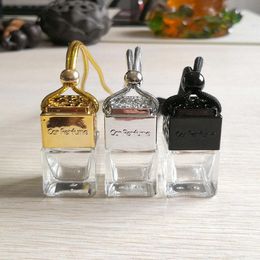 Cube Hollow Car Perfume Bottle Rearview Ornament Hanging Air Freshener For Essential Oils Diffuser Fragrance Empty Glass Bottle Pendant B1207