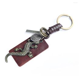 Keychains 2022 Fashion Jewellery Lizard Gecko Animal Pendant Leather Retro Copper Men's Keychain Charm Female Accessories