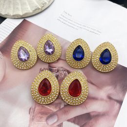 Stud Earrings Teardrop Rhinestone Red Blue Purple Statement Luxury Accessories For Women