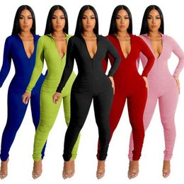 Women Jumpsuits Tracksuits Fashion Solid Color Sportswear Rompers Zipper Design Long Sleeve Skinny One-piece Bodysuit