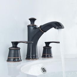 Bathroom Sink Faucets Three Hole Pull Out Basin Faucet Brass Deck Mounted Double Handle And Cold Water Bathtub Shower Tap