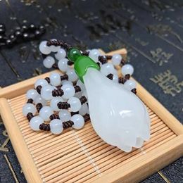 Natural Authentic Hetian Jade Sapphire Pendant White Lotus Orchid Necklaces