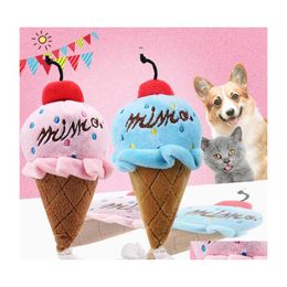 Dog Toys Chews Animals Cartoon Dog Toys Stuffed Squeaking Pet Toy Cute Plush Puzzle For Dogs Cat Chew Squeaker Squeaky Ice Cream 4 Dhgp5