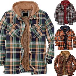 Men's Jackets Jodimitty Clothing European American Autumn and Winter Models Thick Cotton Plaid Long-sleeved Loose Hooded Jacket 221206