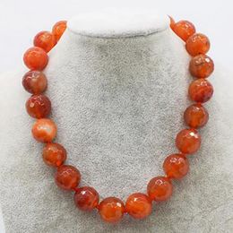 Fashion Jewelry red agate round faceted 18mm necklace 17inch