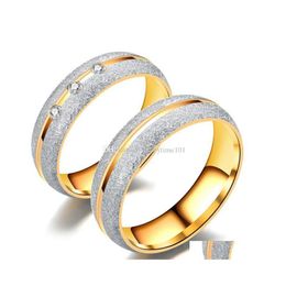 Cluster Rings Gold Dl Polish Stainless Steel Ring Diamond Crystal Couple Rings For Men Women Fashion Jewellery Drop Delivery Dh9Wx
