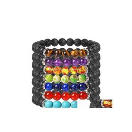 Beaded Power Beads Seven Chakra Bracelet Black Lava Stone Yoga Bead Bracelets For Men Women Jewellery Rope Chain Strand Drop Delivery Dhhwi